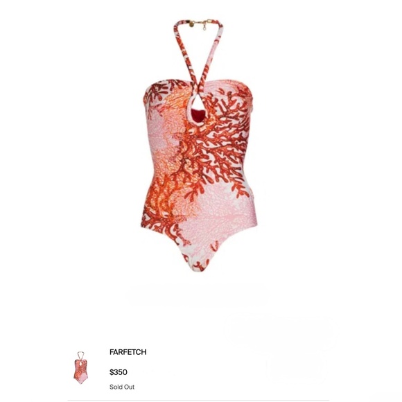 Silvia Tcherassi Coral Frazer Branch Adjustable Halter Neck One-Piece Swimsuit S - Picture 10 of 11